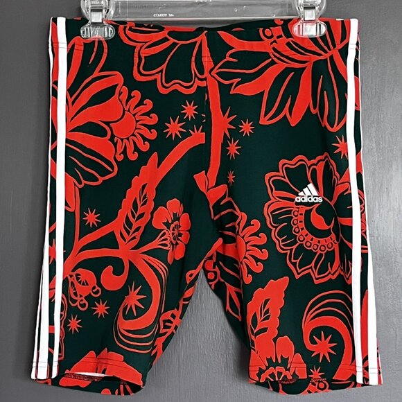Adidas x Farm Rio Biker Bike Shorts Women's Size LARGE L Tropical Green Orange - Picture 1 of 9